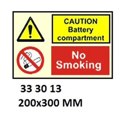 White Vinyl Sign Combination #3013 200X300 Mm, Caution Battery Compartment, No Smoking