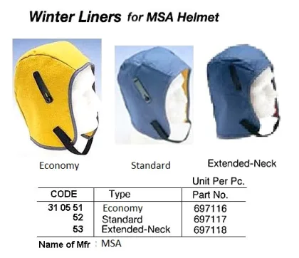 Winter Liners For Msa Helmet, Economy Type, #697116